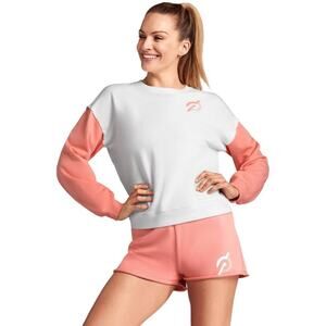 Peloton Unwind Crewneck Sweatshirt Large Pink White Colorblock Athleisure Cycle